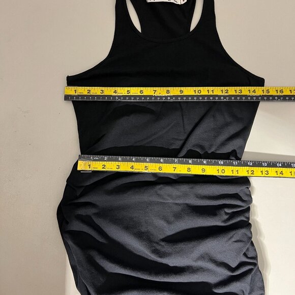 Michael Stars Racerback Midi Dress Womens Medium Black Shirred Bodycon 9579 M - Picture 2 of 14